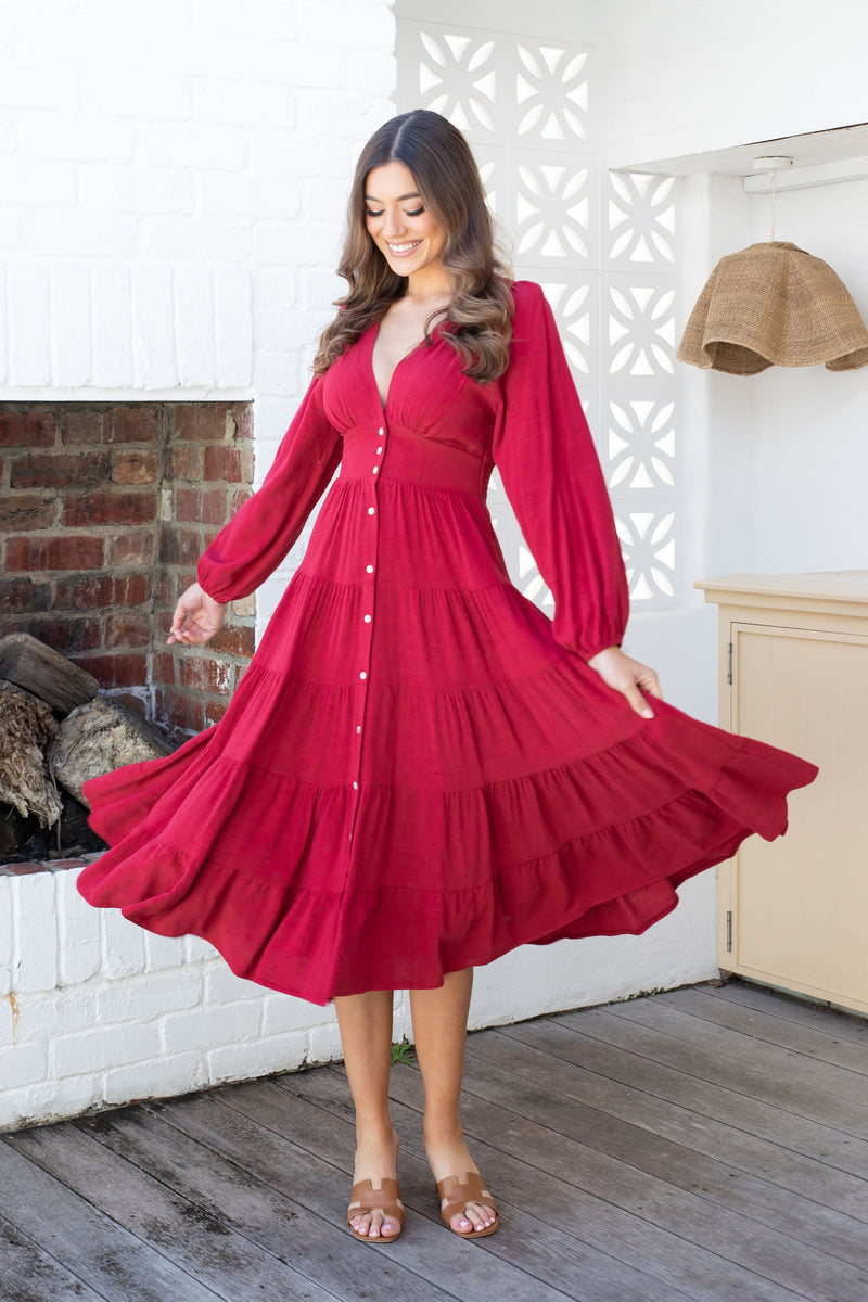 The Rina Dress - Deep Red