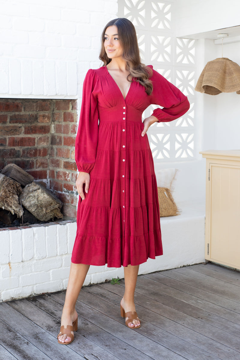 The Rina Dress - Deep Red