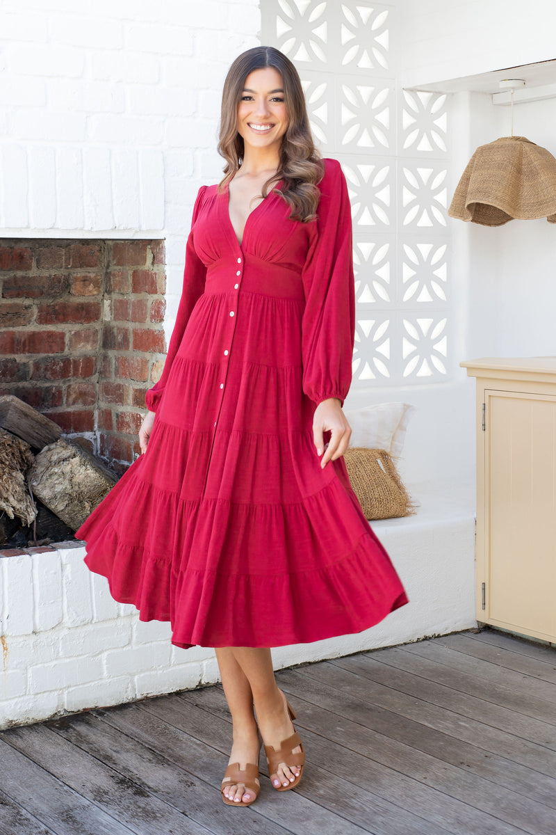 The Rina Dress - Deep Red