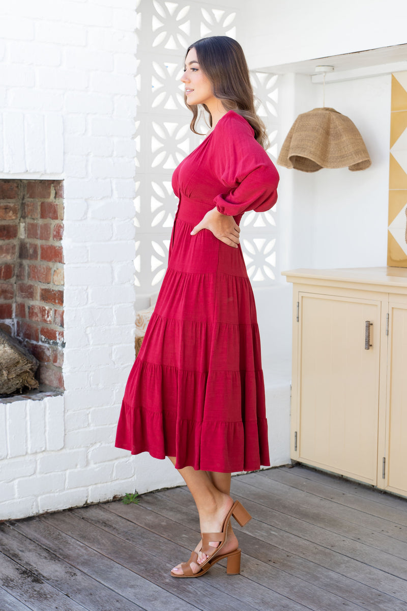 The Rina Dress - Deep Red