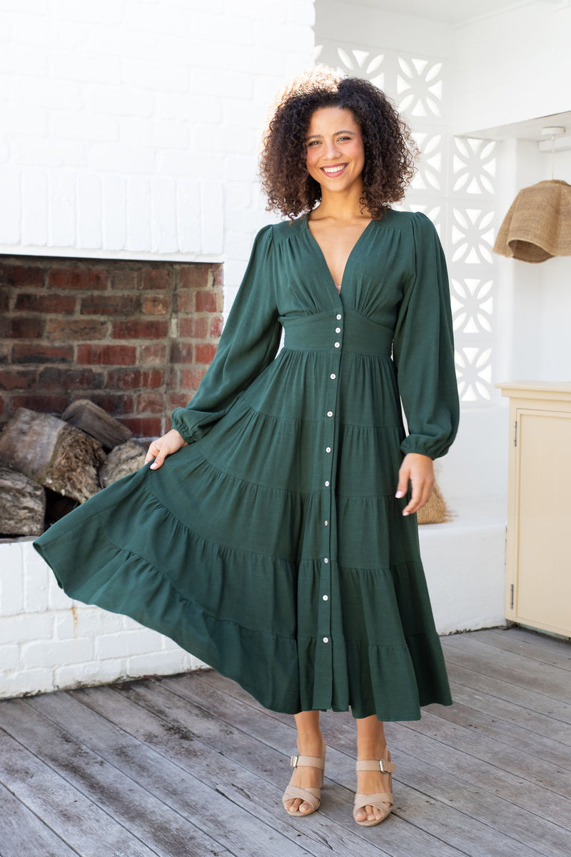 The Rina Dress - Pine Green