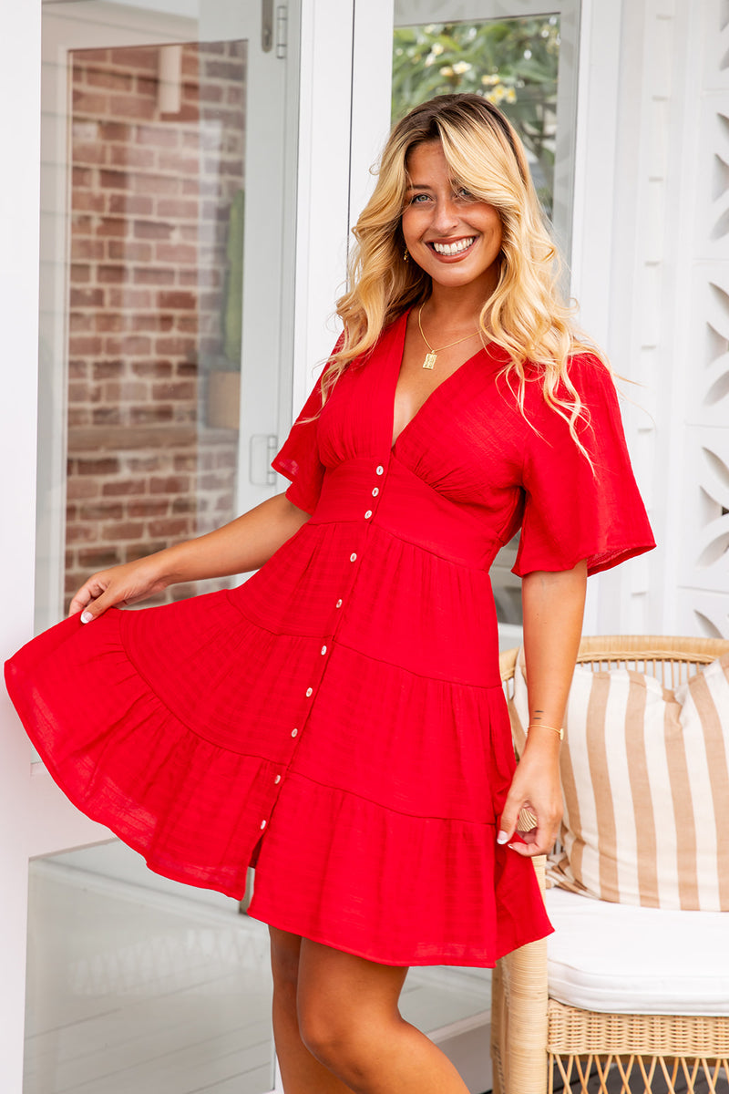 The Macy Dress - Festive Red