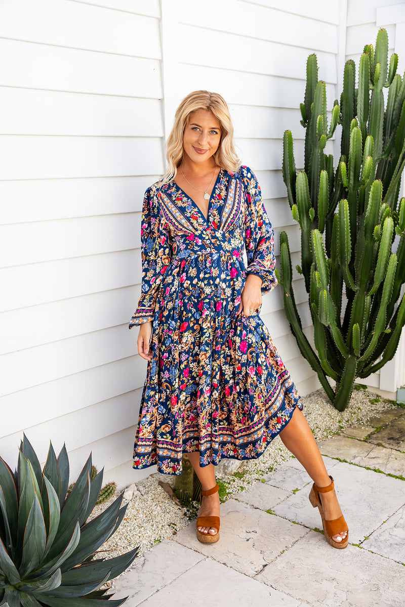 The Rina Dress - Navy Bloom