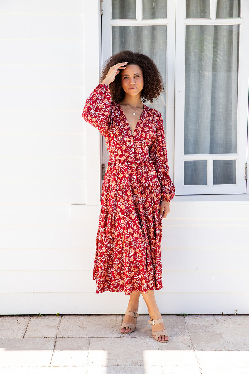 The Rina Dress - Burgundy Bloom