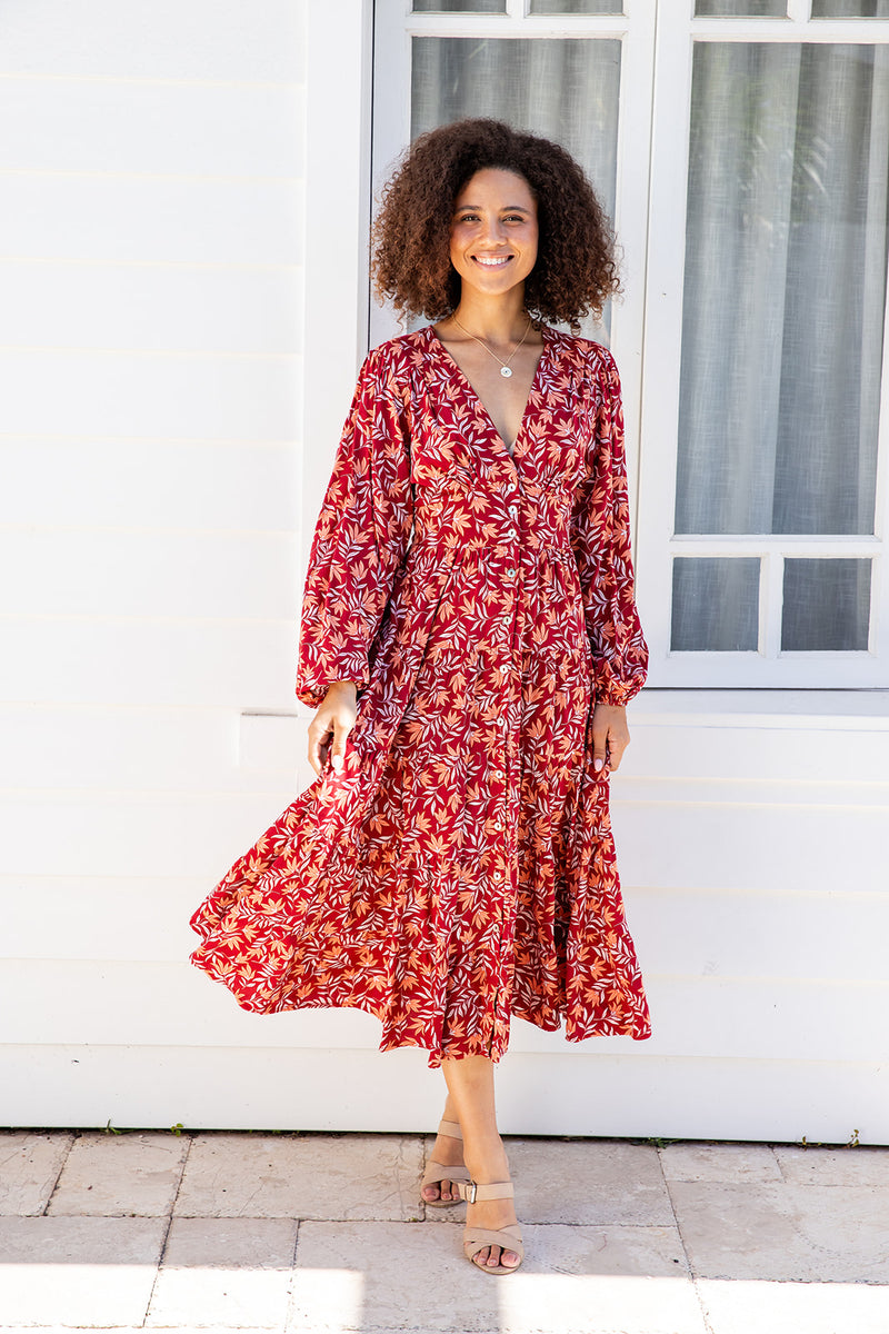 The Rina Dress - Burgundy Bloom