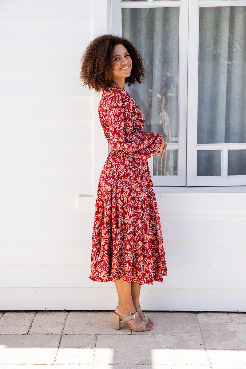 The Rina Dress - Burgundy Bloom