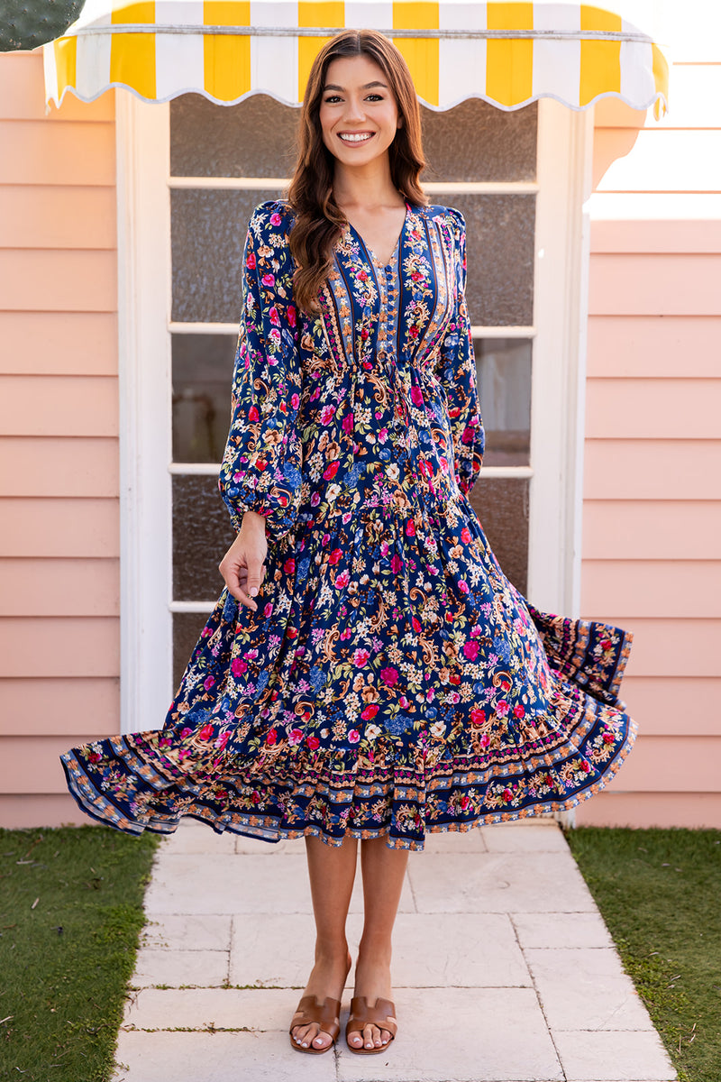 The Evie Dress - Navy Bloom