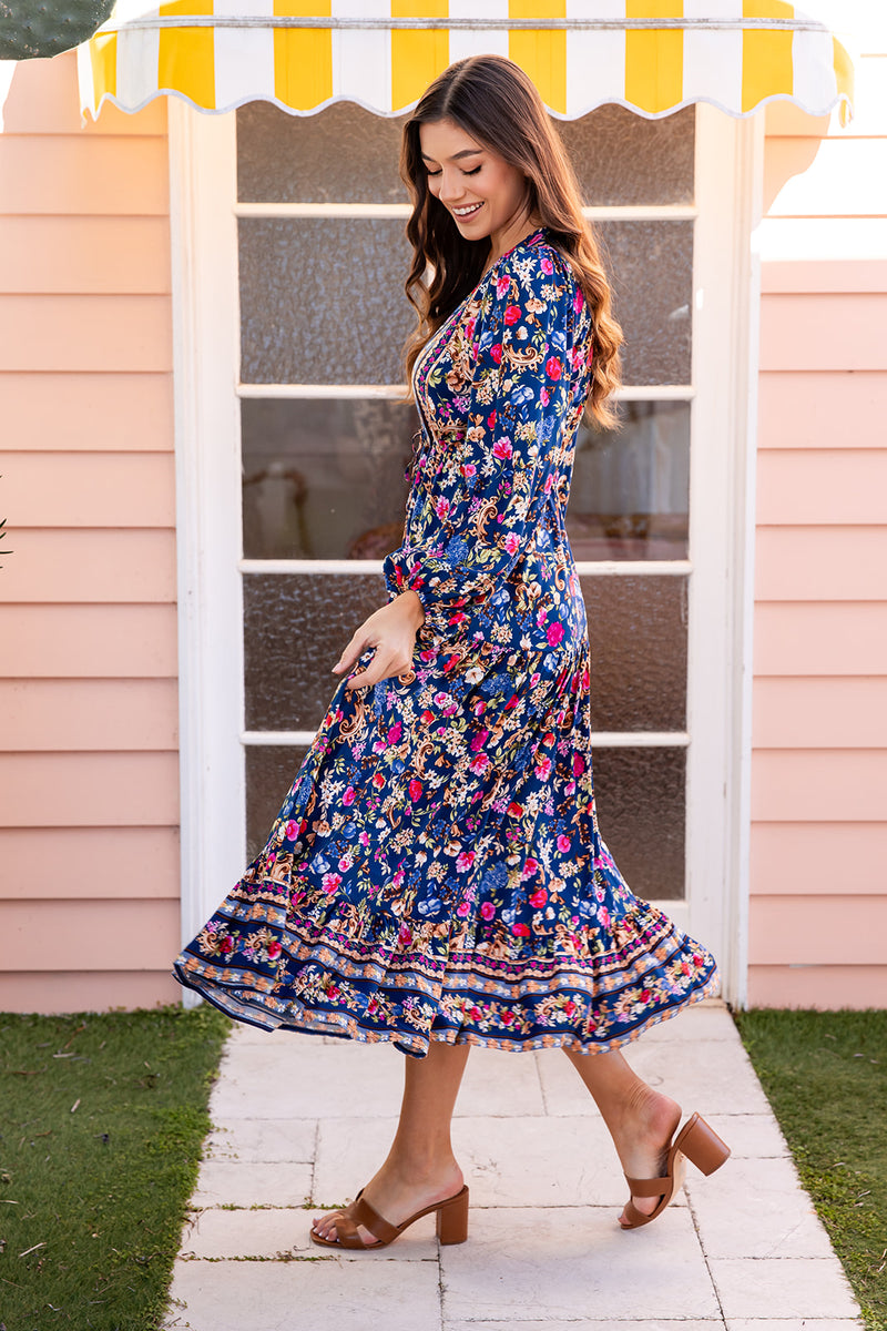 The Evie Dress - Navy Bloom