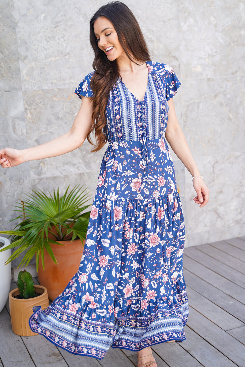 The Cora Maxi Dress - Floral Indigo