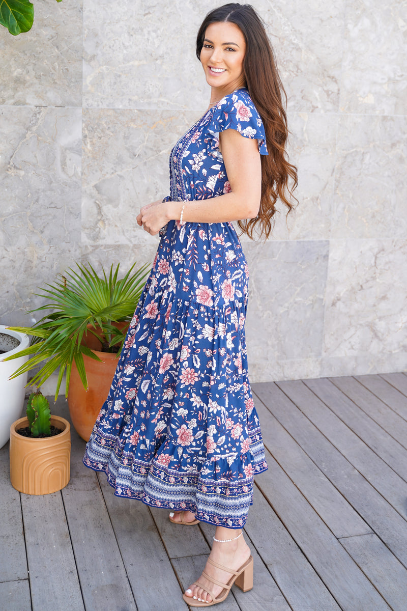 The Cora Maxi Dress - Floral Indigo