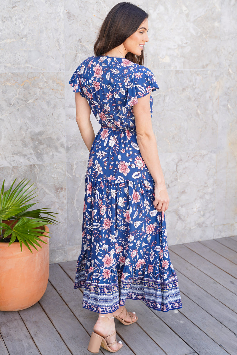 The Cora Maxi Dress - Floral Indigo