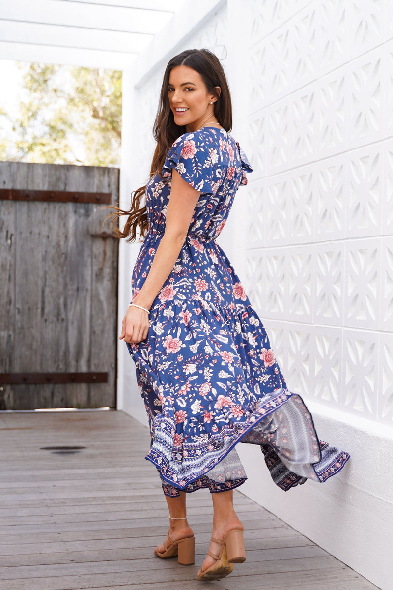 The Cora Maxi Dress - Floral Indigo